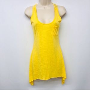 Yellow Crochet Back Handkerchief Hem Tank Top